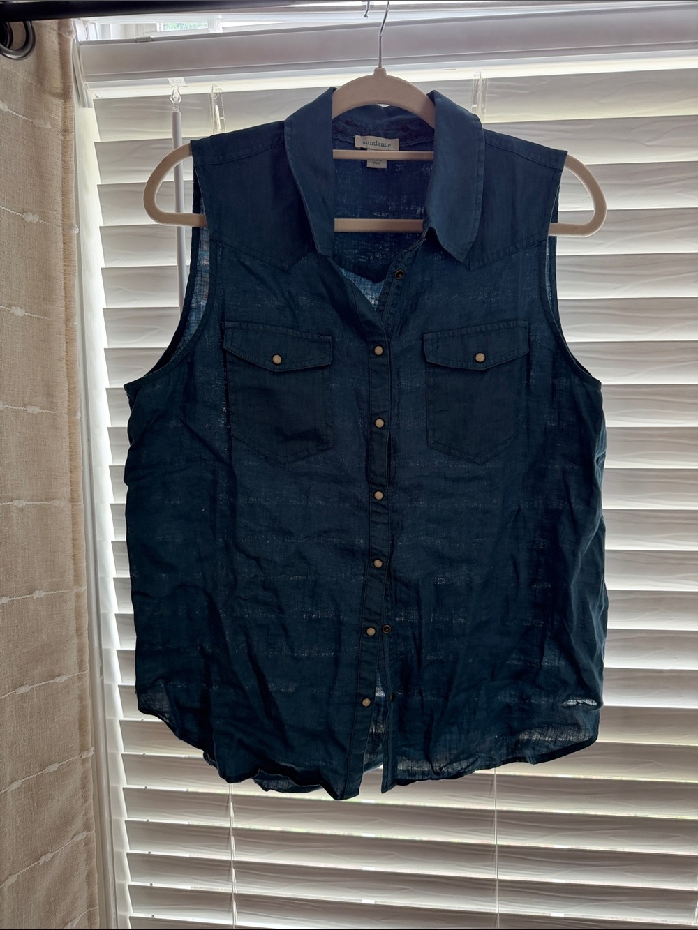 Sundance Blue LinenButton Front Top